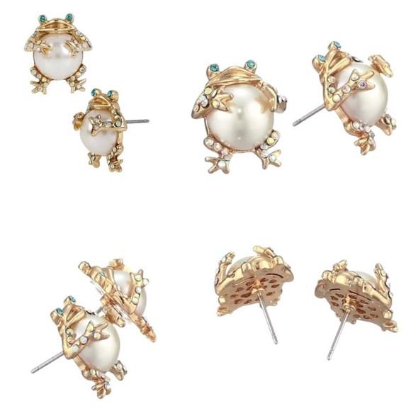 💕Betsey Johnson “Pearl Critters” Frog Crystal Stud Earrings💕 NIP - Picture 3 of 6